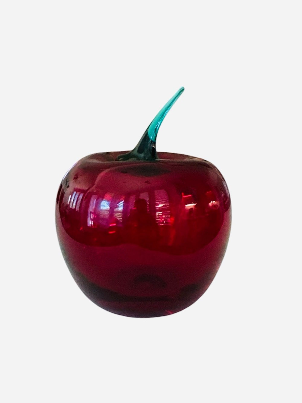 Blenko Ruby Red Apple Emerald Stem Hand Blown Glass Art Vintage Collectible - Picture 7 of 7